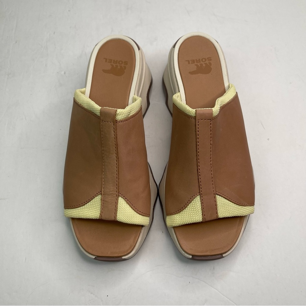 $130 SOREL Women's Kinetic Impact Slip-On Wedge Slide Sandals US 8 Brown Yellow - Picture 2 of 7